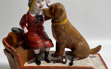Vintage Working Cast Iron Speaking Dog Mechanical Coin Bank