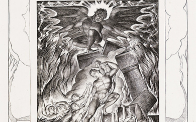 WILLIAM BLAKE The Destruction of Job's Sons. Engraving, 1825. 217x170 mm; 8⅝x6¾ inches...