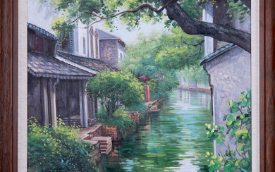 Water Town by Wang Dongpu Oil painting on canvas 2001