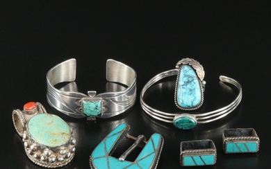 Western Style Sterling Jewelry Including Signed Pieces, Turquoise and Coral