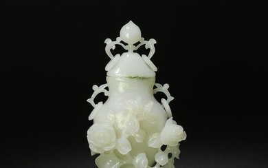 White Jade Lidded Flower Vase, Early 20th Century