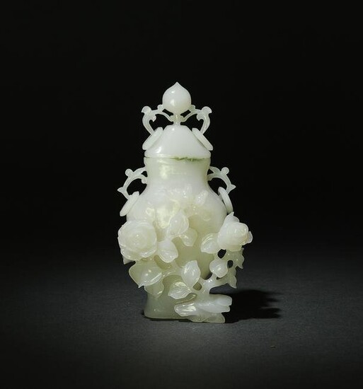 White Jade Lidded Flower Vase, Early 20th Century
