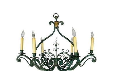 Wrought Iron Industrial Green Painted Chandelier