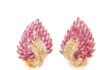 YELLOW GOLD, RUBY, AND DIAMOND EARRINGS