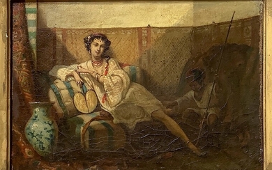 de Moulignon, Leopold (Francia 1821-Francia 1897) - Donna su sofà in abiti orientali