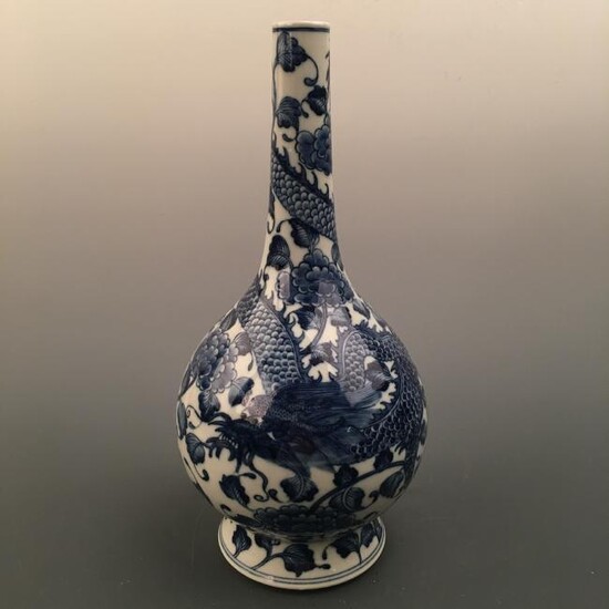 Chinese Blue-White 'Dragon' Bottle Vase, Kangxi Mark