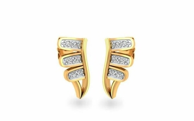 0.06 Ct Round White Diamond 18K Gold Earrings For Women