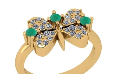 0.40 Ctw SI2/I1 Emerald And Diamond 14K Yellow Gold Ring