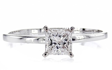 0.54 Ct Princess Diamond Ring - 14 kt. White gold - Ring - Clarity enhanced Diamond - No Reserve