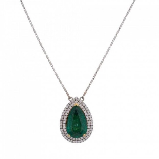 Very Fine Emerald and Diamond Pendant Necklace