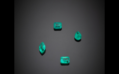 Lot of four octagonal, pear and marquise emeralds, in...