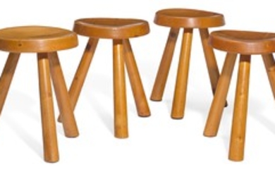 A GROUP OF FOUR FRENCH PINE STOOLS, MID-20TH CENTURY
