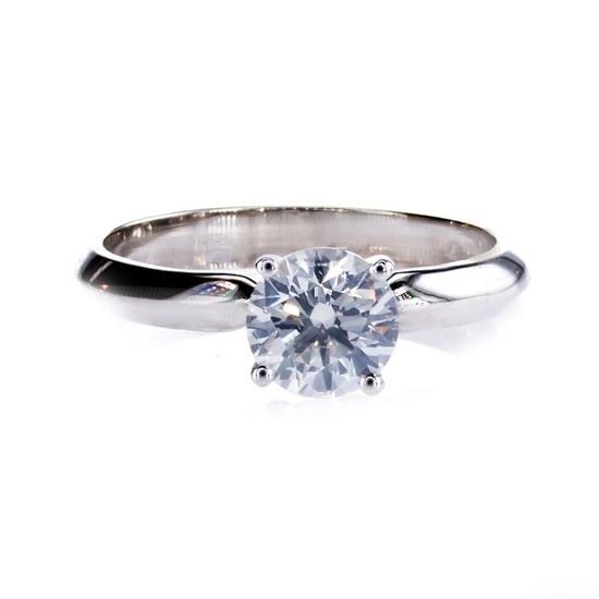 1.09 Ct F/SI1 Round Diamond Ring - 14 kt. White gold - Ring Diamond - No Reserve
