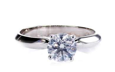 1.09 Ct F/SI1 Round Diamond Ring - 14 kt. White gold - Ring Diamond - No Reserve