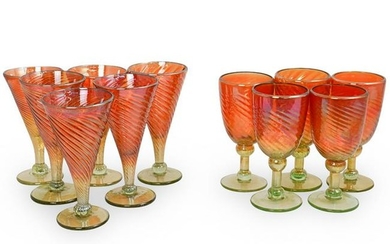 (11 Pc) Rick Strini Iridescent Glass Goblets
