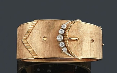 Rigid bracelet retro in texturised 18K yellow gold with