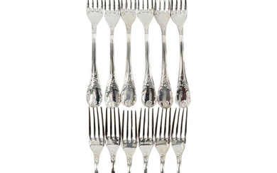 (12 Pc) Christofle Silver Plated "Marly" Dessert Forks Set