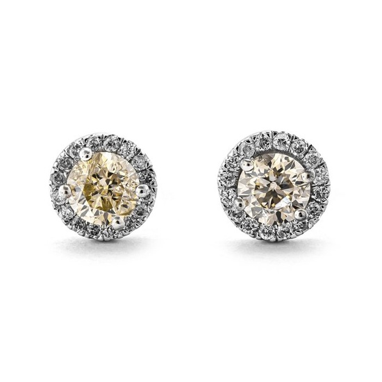 1.24 tcw Diamond Earrings - 14 kt. White gold - Earrings - 1.03 ct Diamond - 0.21 ct Diamonds - No Reserve Price