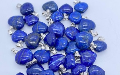 125 Gram Lapis Lazuli Mineral Stone Heart Pendants with silver 25 piece Pendants- 125 g - (25)