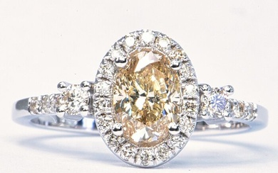 1.32 ct Natural Fancy Brownish Yellow VVS2 - 14 kt. White gold - Ring - 1.02 ct Diamond - Diamonds, No Reserve Price