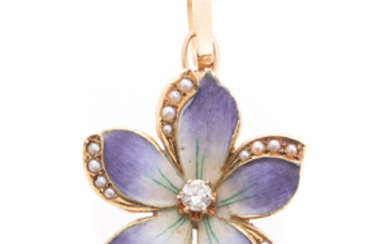 An Enamel Flower Pendant with Diamond & Seed Pearl