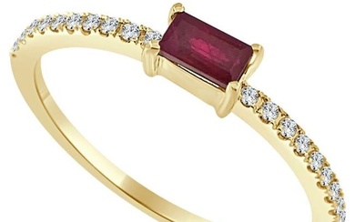 14 Karat Yellow Gold Red Ruby Stackable Ring Birthstone Ring