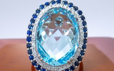 14 kt. Gold - 16.96 carats - diamond, sapphire, topaz ring.
