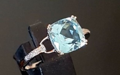 14 kt. White gold - Ring - 2.62 ct aquamarine - Diamonds