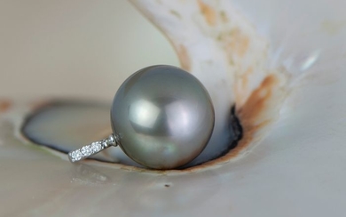 14 kt. White gold - Tahitian pearls 11.3mm pendant with diamond