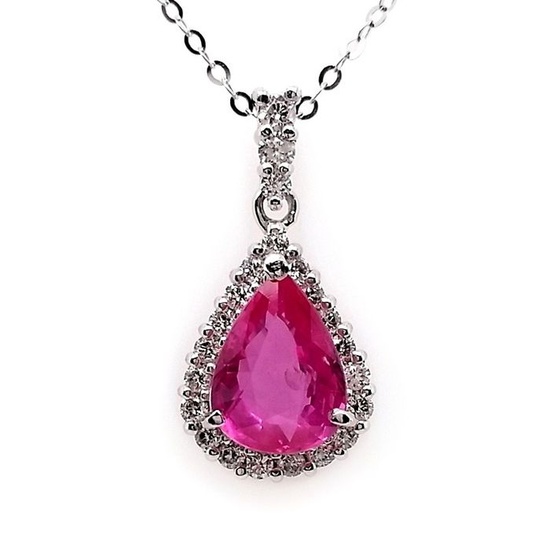 1.40ct Natural Burma Ruby and 0.20ct Natural Diamonds - IGI Report - 900 Platinum - Necklace with pendant - 1.40 ct Ruby - ***NO RESERVE PRICE***