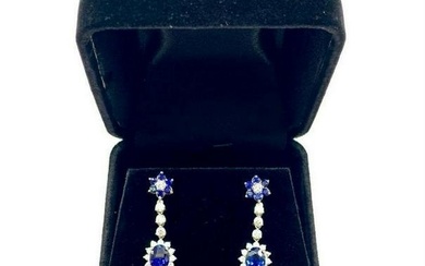 14K Gold Natural Sapphire & Diamond Earrings