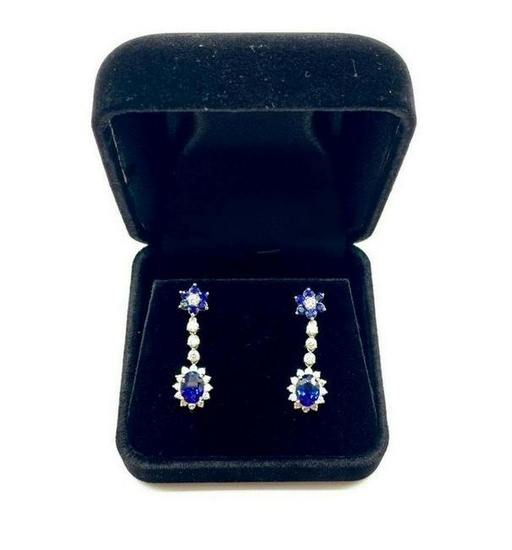 14K Gold Natural Sapphire & Diamond Earrings