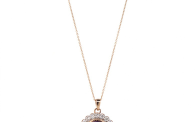 14K Rose Gold, 10.82ct Amethyst and Diamond, Halo Pendant Necklace....