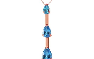 14K Solid Rose Gold Necklace With Natural Blue Topaz