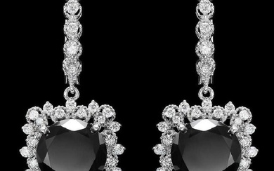 14K White Gold 11.88ct Fancy Black Diamond and 1.66ct Diamond Earrings