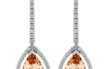 14K White Gold 6.13ct Morganite 0.91ct Diamond Earrings