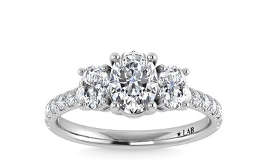 14K White Gold Lab Grown Diamond 2 Ct.Tw. Oval Shape Three Stone Engagement Ring
