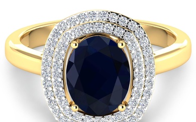 14KT Yellow Gold 2.10ct Blue Sapphire and Diamond Ring