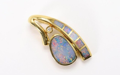 14KY Gold Opal and Diamond Pendant