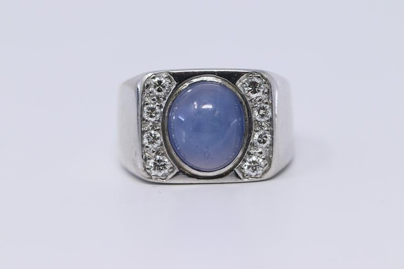 14Kt White Gold Star Sapphire|Diamond Ring