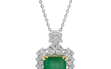 14k White Gold 9.41ct Emerald 1.96ct Diamond Pendant