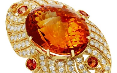 14k Yellow Gold 25.16ct Citrine 0.95ct Sapphire 1.75ct Diamond Ring
