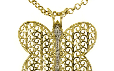 14k Yellow Gold Butterfly Diamond Necklace.
