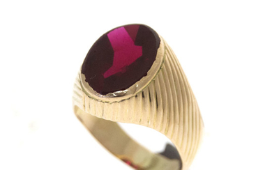 14k Yellow Gold and Ruby Men Ring.