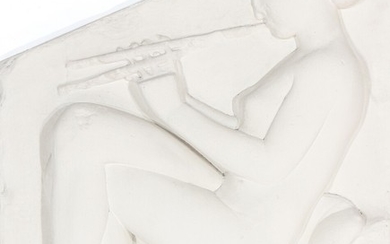 Left side of the Ludovisi throne depicting a naked girl playing the flute. Plaster relief. Signed L.L. H. 8 cm W. 70 cm.