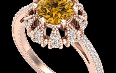 1.65 ctw Intense Fancy Yellow Diamond Art Deco Ring 18k Rose Gold