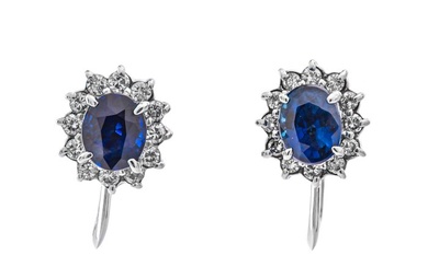 1.71 tcw Sapphire Earrings Platinum - Earrings Sapphires - 0.34 ct Diamonds