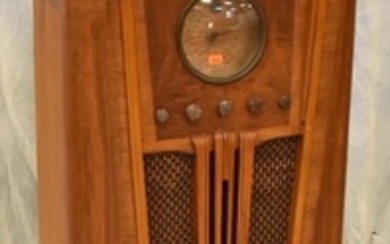Silvertone floor model radio, open back with newer