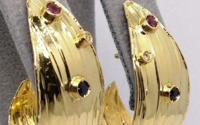 18 kt. Gold - Earrings Diamond - Ruby, Sapphire