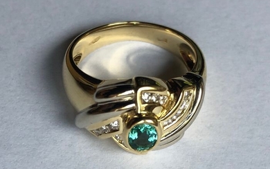 18 kt. Gold - Ring - 0.50 ct Emerald - Diamonds